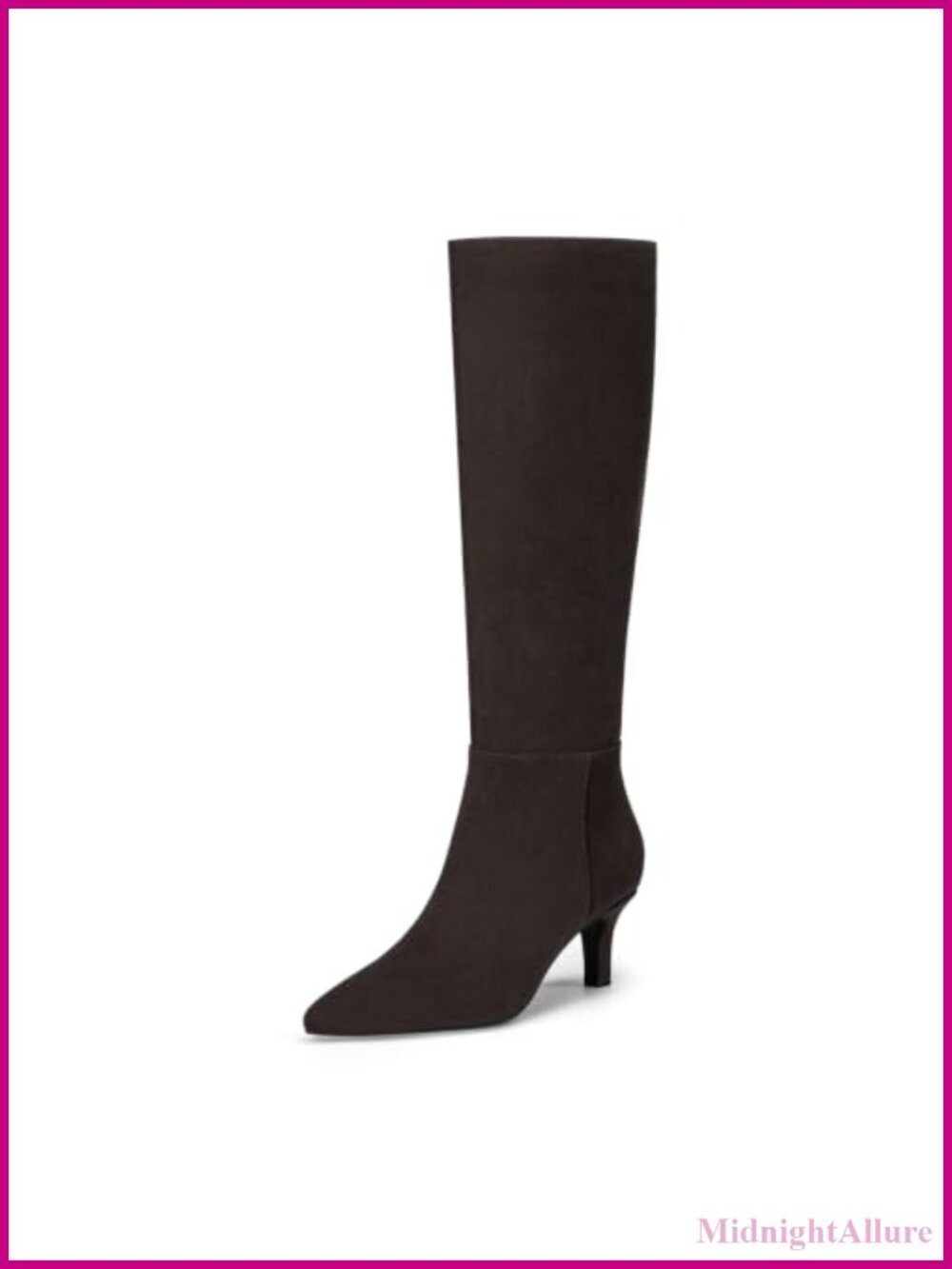 Kitten Heel Knee High Boots Womens Pointed Toe Side Zipper Faux Suede Tall